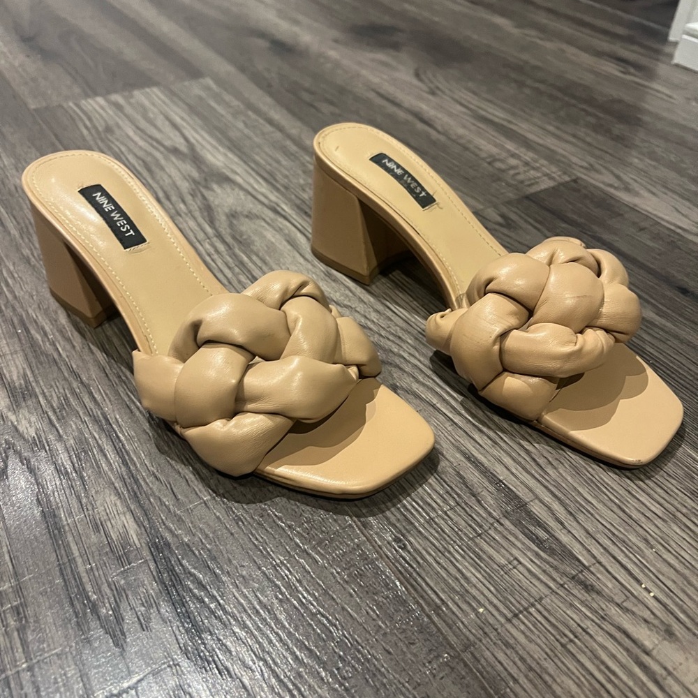 Nine West Tan Heeled Sandals with Braided Design